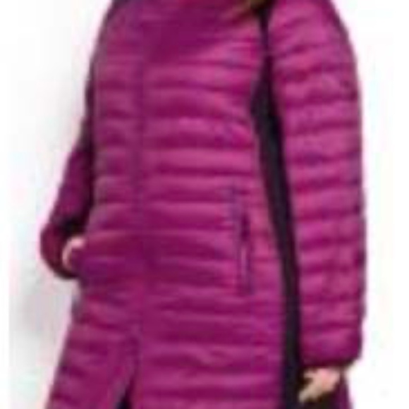 COAT, QUILTED, BERRY, SZ 4X, 2 WAY FRONT ZIP, HIDDEN HOOD, ZIP POCKETS, NOLA - Picture 1 of 5